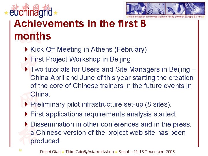 Achievements in the first 8 months 4 Kick-Off Meeting in Athens (February) 4 First