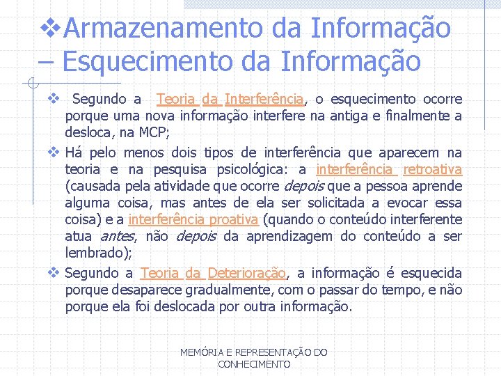 v. Armazenamento da Informação – Esquecimento da Informação v Segundo a Teoria da Interferência,