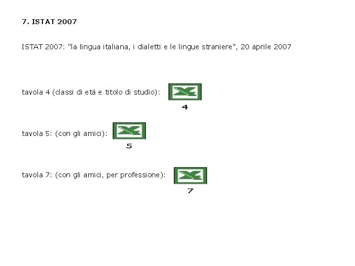 7. ISTAT 2007: "la lingua italiana, i dialetti e le lingue straniere", 20 aprile