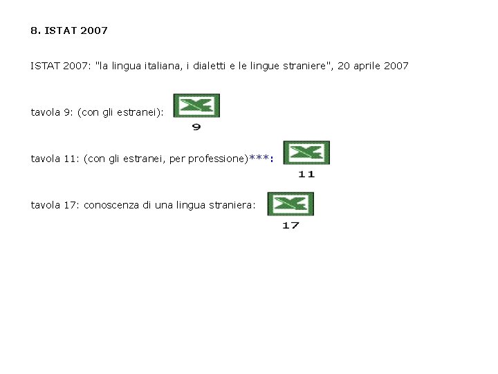 8. ISTAT 2007: "la lingua italiana, i dialetti e le lingue straniere", 20 aprile