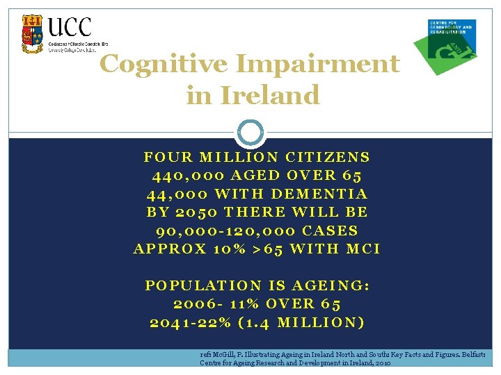 Cognitive Impairment in Ireland FOUR MILLION CITIZENS 440, 000 AGED OVER 65 44, 000
