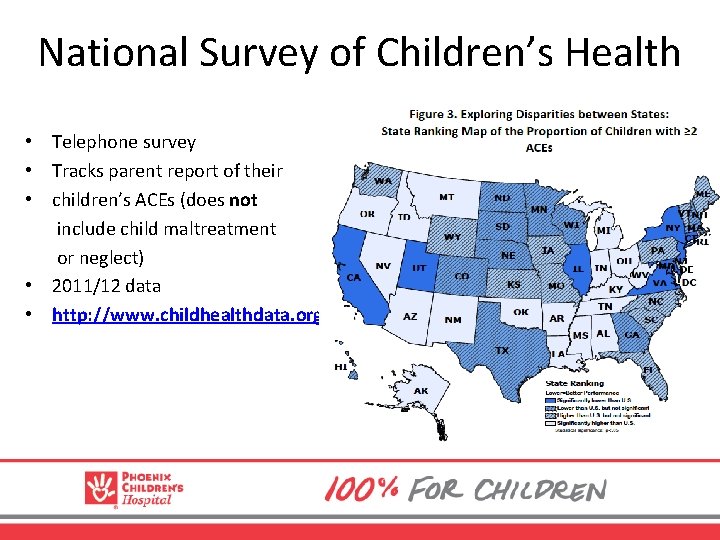 National Survey of Children’s Health • Telephone survey • Tracks parent report of their