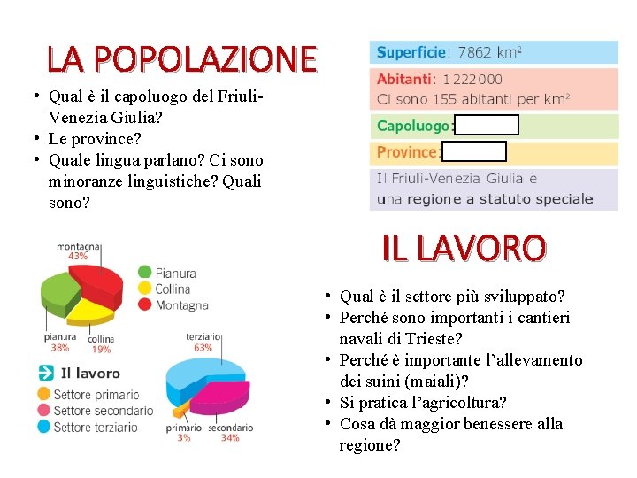 LA POPOLAZIONE • Qual è il capoluogo del Friuli. Venezia Giulia? • Le province?