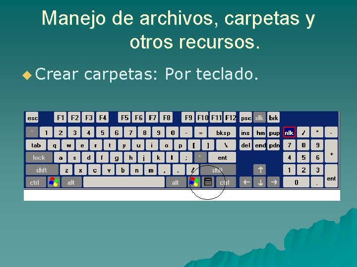 Manejo de archivos, carpetas y otros recursos. u Crear carpetas: Por teclado. 