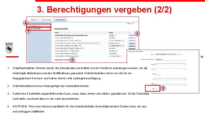 3. Berechtigungen vergeben (2/2) 4 1 2 42 2 1. Unterfachstellen können durch die