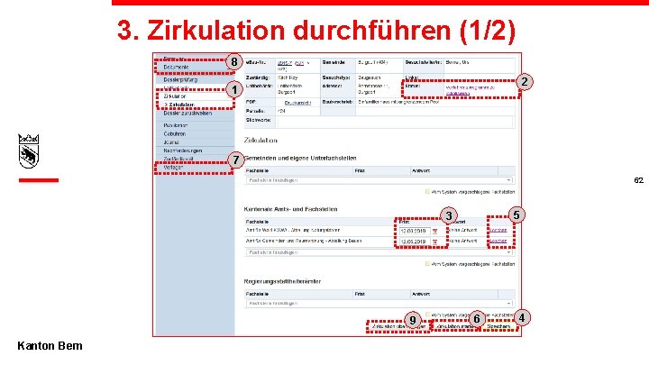 3. Zirkulation durchführen (1/2) 8 2 1 7 62 5 3 9 Kanton Bern