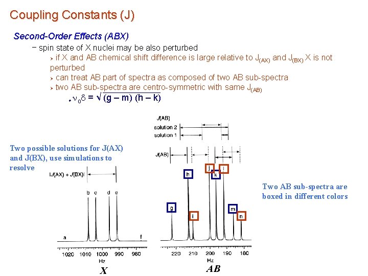 Coupling Constants (J) Second-Order Effects (ABX) – spin state of X nuclei may be