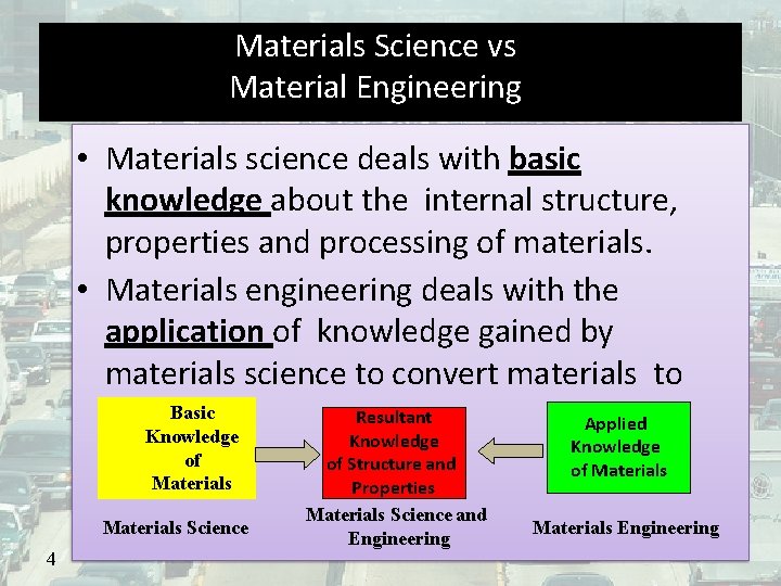 Materials Science vs Material Engineering • Materials science deals with basic knowledge about the