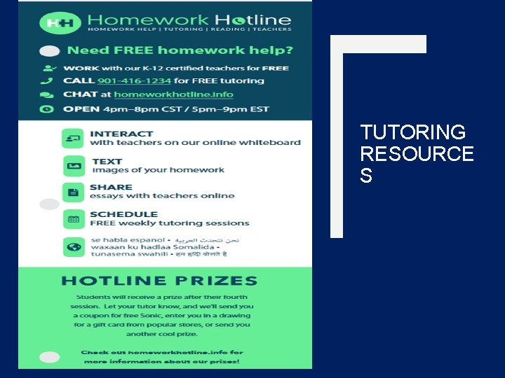 TUTORING RESOURCE S TUTORING RESOURCE S