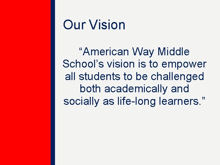 Our Vision “American Way Middle School’s vision is to empower all students to be Our Vision “American Way Middle School’s vision is to empower all students to be