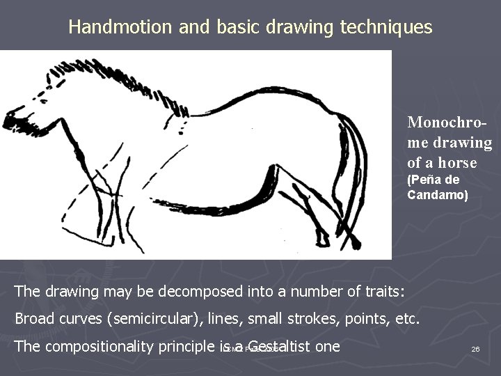 Handmotion and basic drawing techniques Monochrome drawing of a horse (Peña de Candamo) The