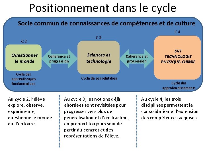 Positionnement dans le cycle Socle commun de connaissances de compétences et de culture C