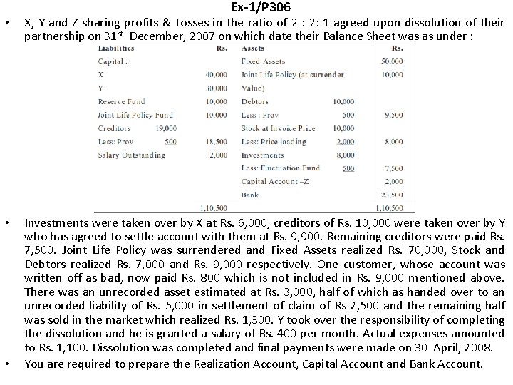 Ex-1/P 306 • X, Y and Z sharing profits & Losses in the ratio