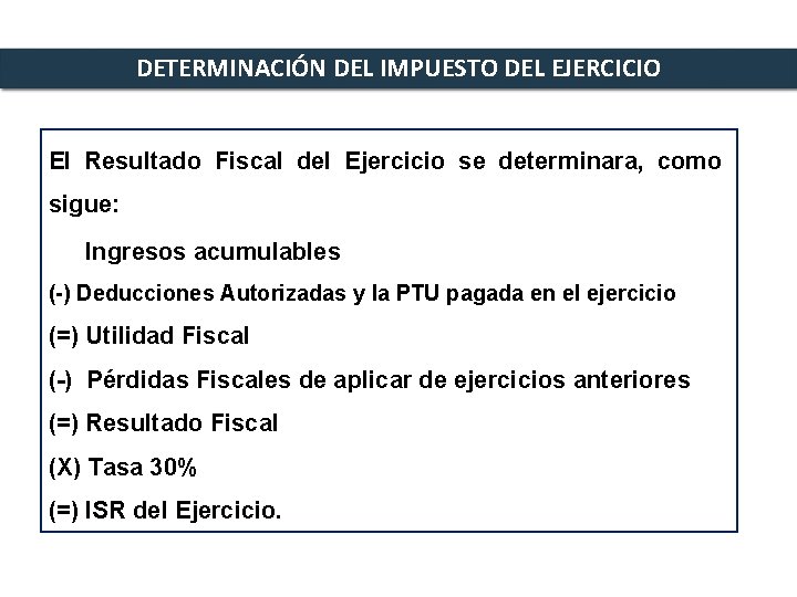 DETERMINACIÓN DEL IMPUESTO DEL EJERCICIO El Resultado Fiscal del Ejercicio se determinara, como sigue: