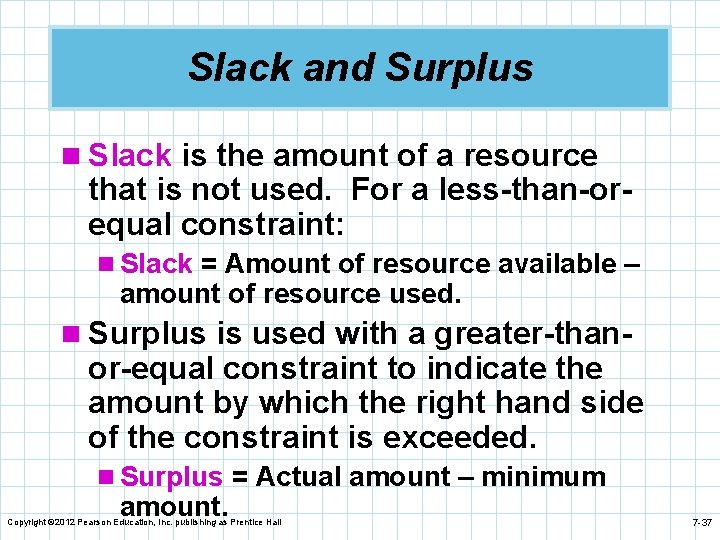 Slack and Surplus n Slack is the amount of a resource that is not