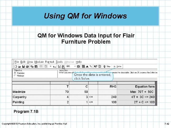 Using QM for Windows Data Input for Flair Furniture Problem Program 7. 1 B