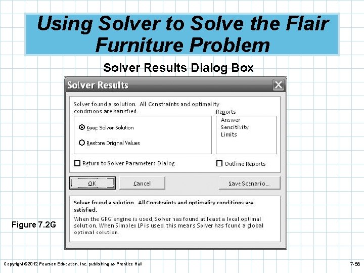 Using Solver to Solve the Flair Furniture Problem Solver Results Dialog Box Figure 7.