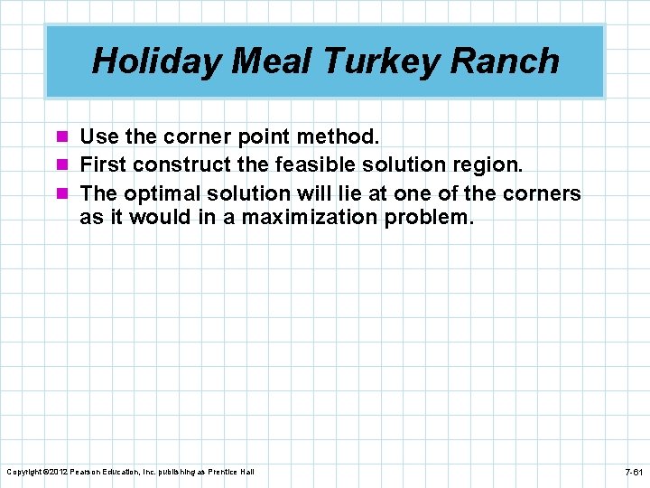 Holiday Meal Turkey Ranch n Use the corner point method. n First construct the