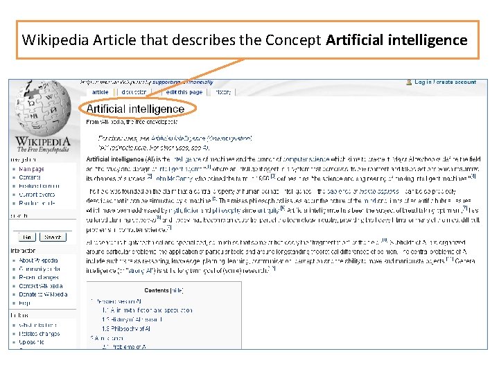 Wikipedia Article that describes the Concept Artificial intelligence 