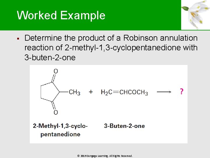 Worked Example § Determine the product of a Robinson annulation reaction of 2 -methyl-1,