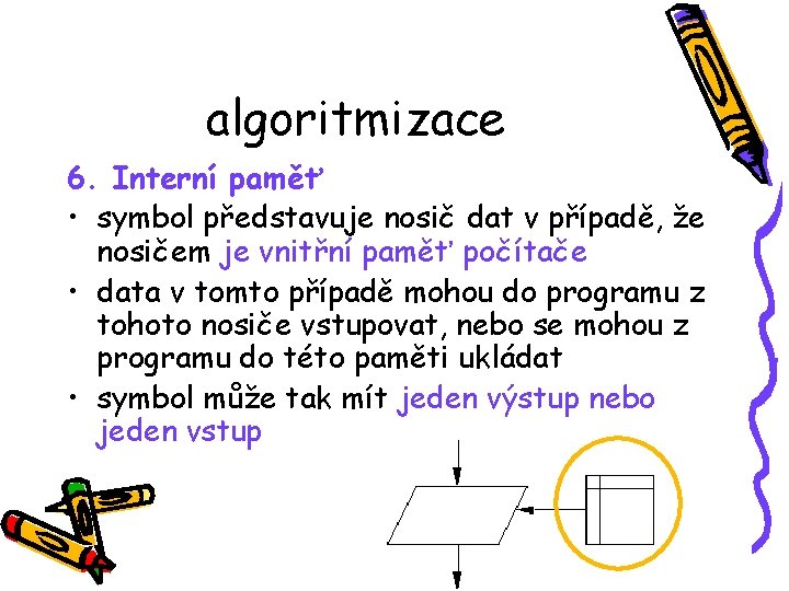 algoritmizace 6. Interní paměť • symbol představuje nosič dat v případě, že paměť počítače