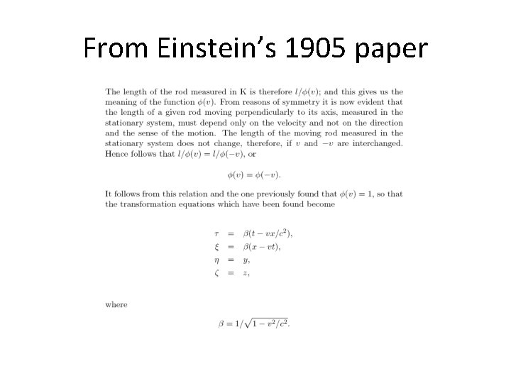 From Einstein’s 1905 paper From Einstein’s 1905 paper