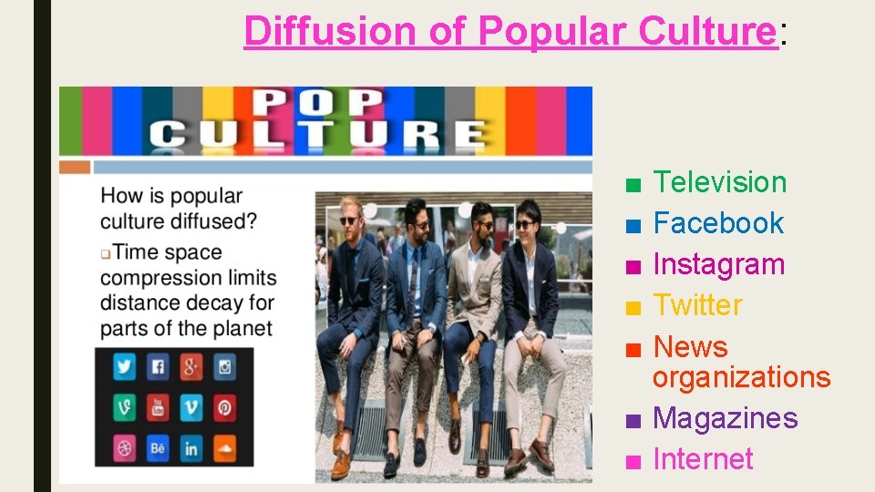  Diffusion of Popular Culture: ■ Television ■ Facebook ■ Instagram ■ Twitter ■