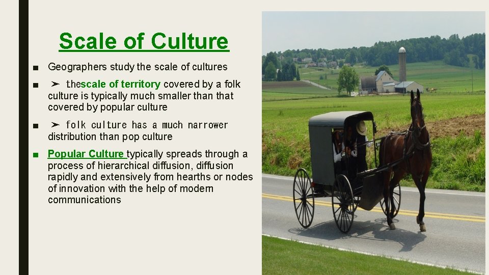 Scale of Culture ■ Geographers study the scale of cultures ■ ➤ thescale of