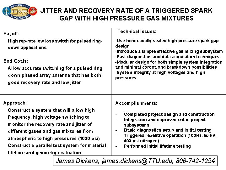 JITTER AND RECOVERY RATE OF A TRIGGERED SPARK GAP WITH HIGH PRESSURE GAS MIXTURES