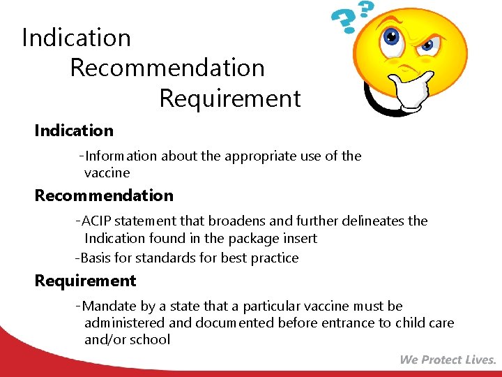 Indication Recommendation Requirement Indication • -Information about the appropriate use of the vaccine Recommendation