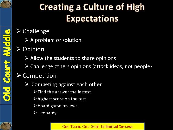 Old Court Middle Creating a Culture of High Expectations Ø Challenge Ø A problem