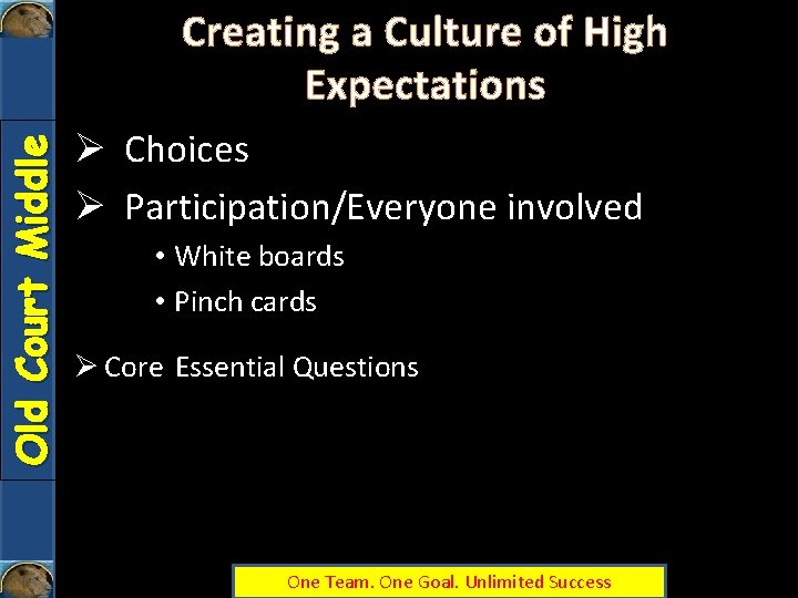 Old Court Middle Creating a Culture of High Expectations Ø Choices Ø Participation/Everyone involved