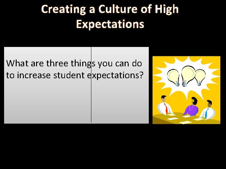 Creating a Culture of High Expectations What are three things you can do to