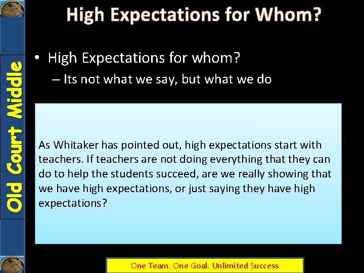 Old Court Middle High Expectations for Whom? • High Expectations for whom? – Its