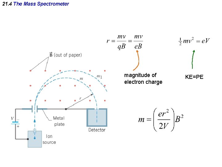 21. 4 The Mass Spectrometer magnitude of electron charge KE=PE 