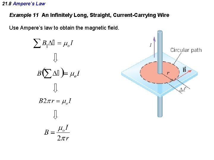 21. 8 Ampere’s Law Example 11 An Infinitely Long, Straight, Current-Carrying Wire Use Ampere’s