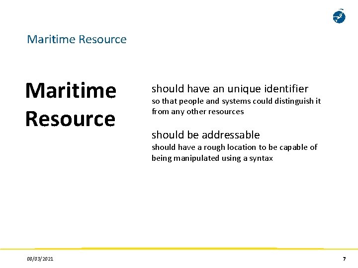 Maritime Resource should have an unique identifier so that people and systems could distinguish Maritime Resource should have an unique identifier so that people and systems could distinguish