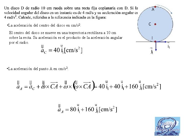  • La aceleración del centro del disco en cm/s 2. El centro del