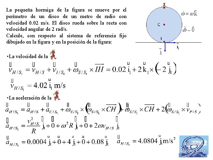 La pequeña hormiga de la figura se mueve por el perímetro de un disco