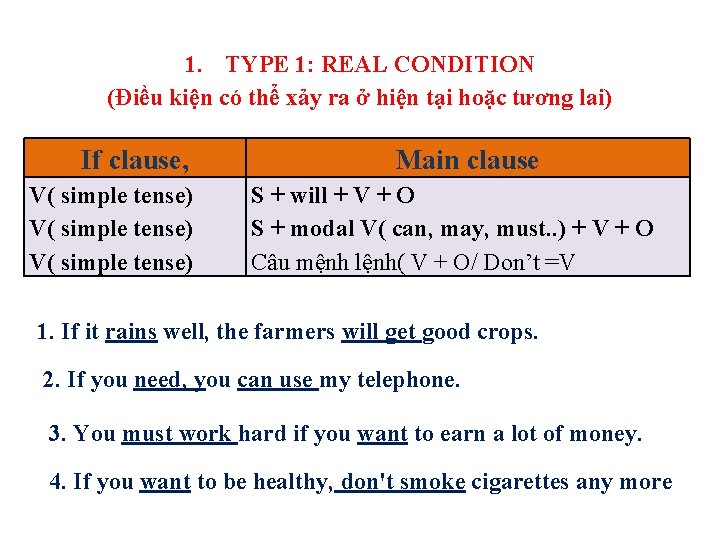 1. TYPE 1: REAL CONDITION (Điều kiện có thể xảy ra ở hiện tại