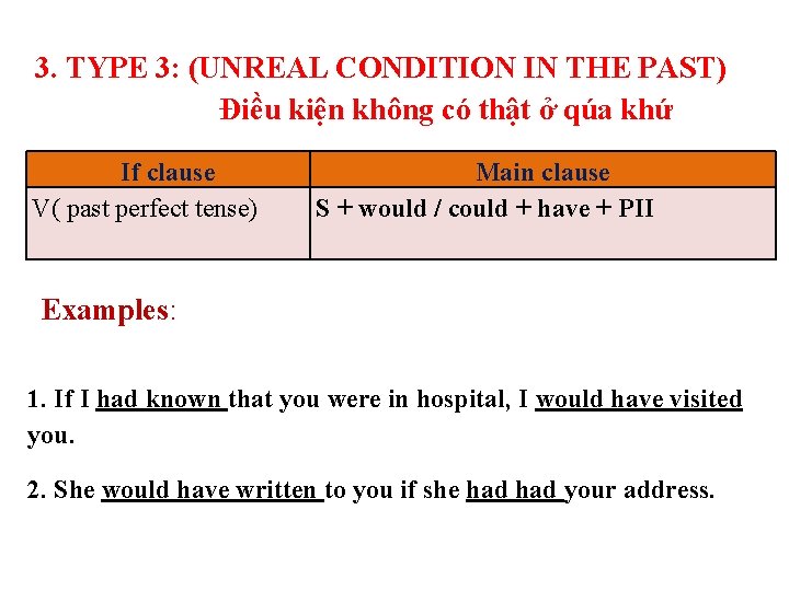 3. TYPE 3: (UNREAL CONDITION IN THE PAST) Điều kiện không có thật ở