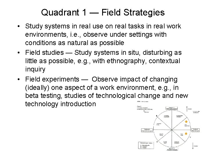 Quadrant 1 — Field Strategies • Study systems in real use on real tasks