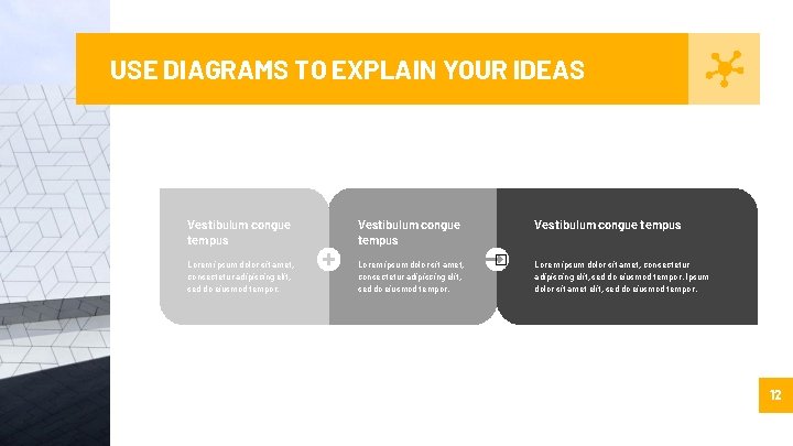 USE DIAGRAMS TO EXPLAIN YOUR IDEAS Vestibulum congue tempus Lorem ipsum dolor sit amet, USE DIAGRAMS TO EXPLAIN YOUR IDEAS Vestibulum congue tempus Lorem ipsum dolor sit amet,