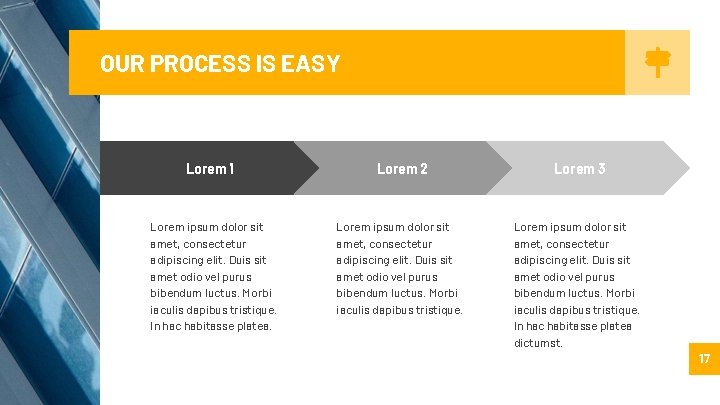 OUR PROCESS IS EASY Lorem 1 Lorem ipsum dolor sit amet, consectetur adipiscing elit. OUR PROCESS IS EASY Lorem 1 Lorem ipsum dolor sit amet, consectetur adipiscing elit.