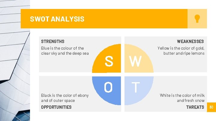 SWOT ANALYSIS STRENGTHS WEAKNESSES Blue is the colour of the clear sky and the SWOT ANALYSIS STRENGTHS WEAKNESSES Blue is the colour of the clear sky and the