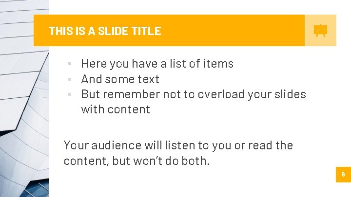 THIS IS A SLIDE TITLE ▪ Here you have a list of items ▪ THIS IS A SLIDE TITLE ▪ Here you have a list of items ▪
