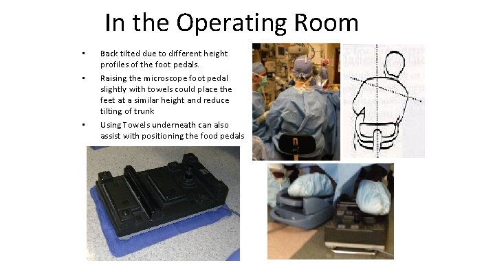 In the Operating Room • • • Back tilted due to different height profiles