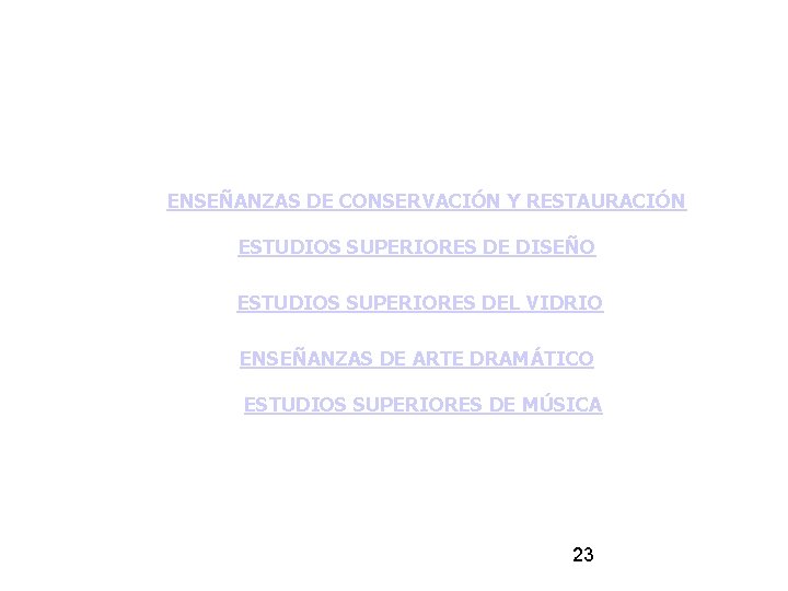 ENSEÑANZAS DE CONSERVACIÓN Y RESTAURACIÓN ESTUDIOS SUPERIORES DE DISEÑO ESTUDIOS SUPERIORES DEL VIDRIO ENSEÑANZAS ENSEÑANZAS DE CONSERVACIÓN Y RESTAURACIÓN ESTUDIOS SUPERIORES DE DISEÑO ESTUDIOS SUPERIORES DEL VIDRIO ENSEÑANZAS