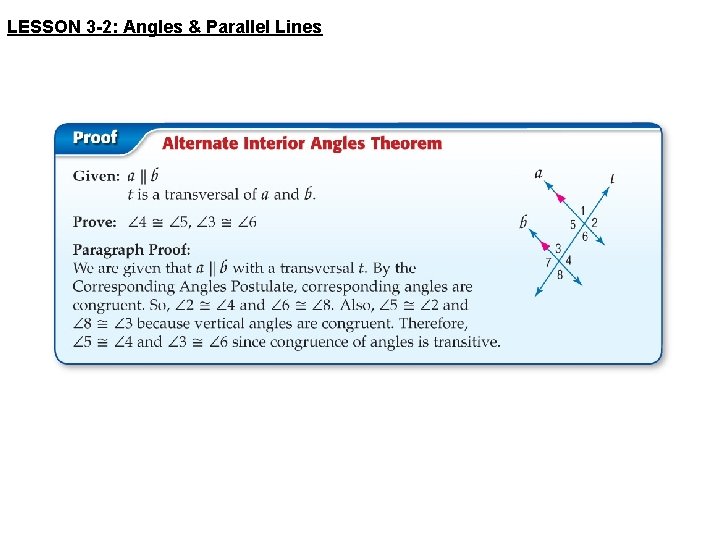 LESSON 3 -2: Angles & Parallel Lines 