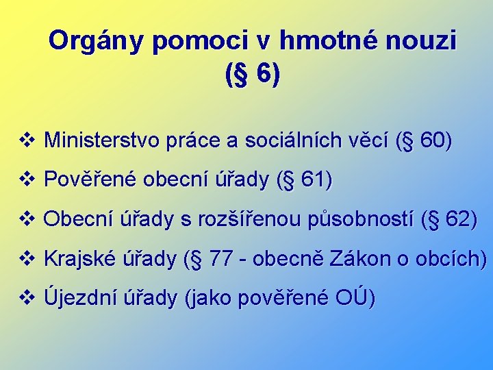 Orgány pomoci v hmotné nouzi (§ 6) v Ministerstvo práce a sociálních věcí (§